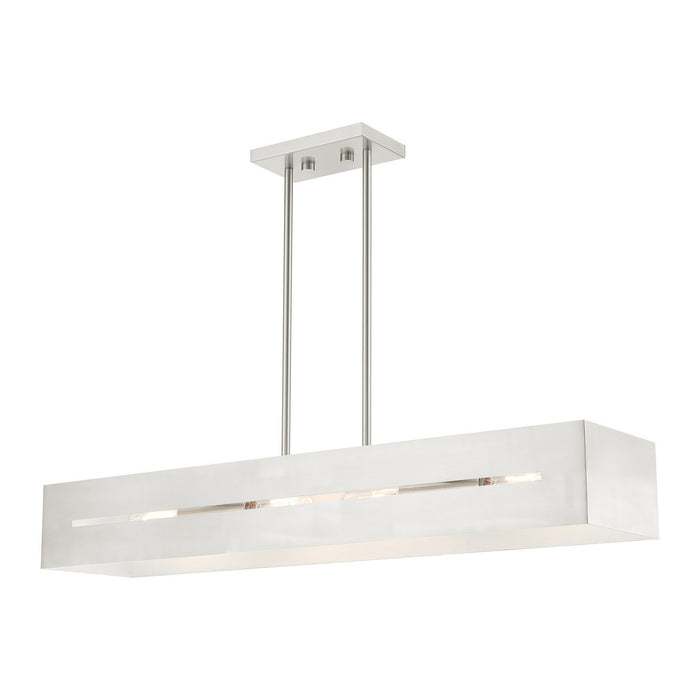 Livex Lighting 45957-91 Four Light Linear Chandelier, Brushed Nickel