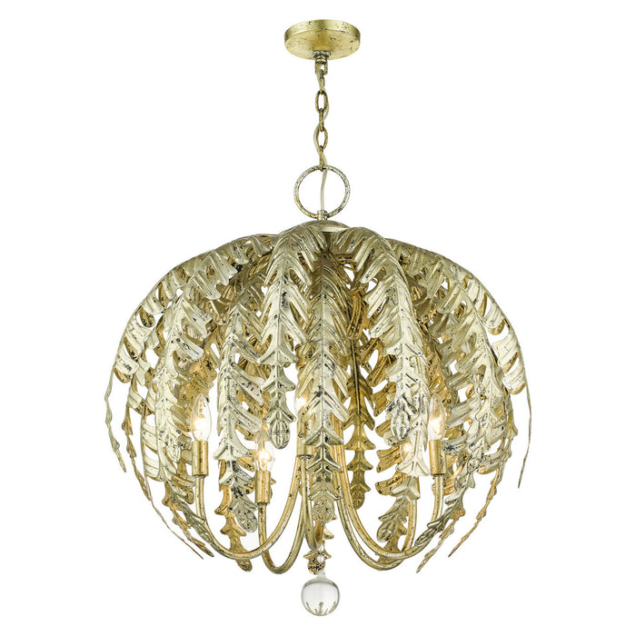 Livex Lighting 46235-28 Five Light Chandelier, Hand Applied Winter Gold