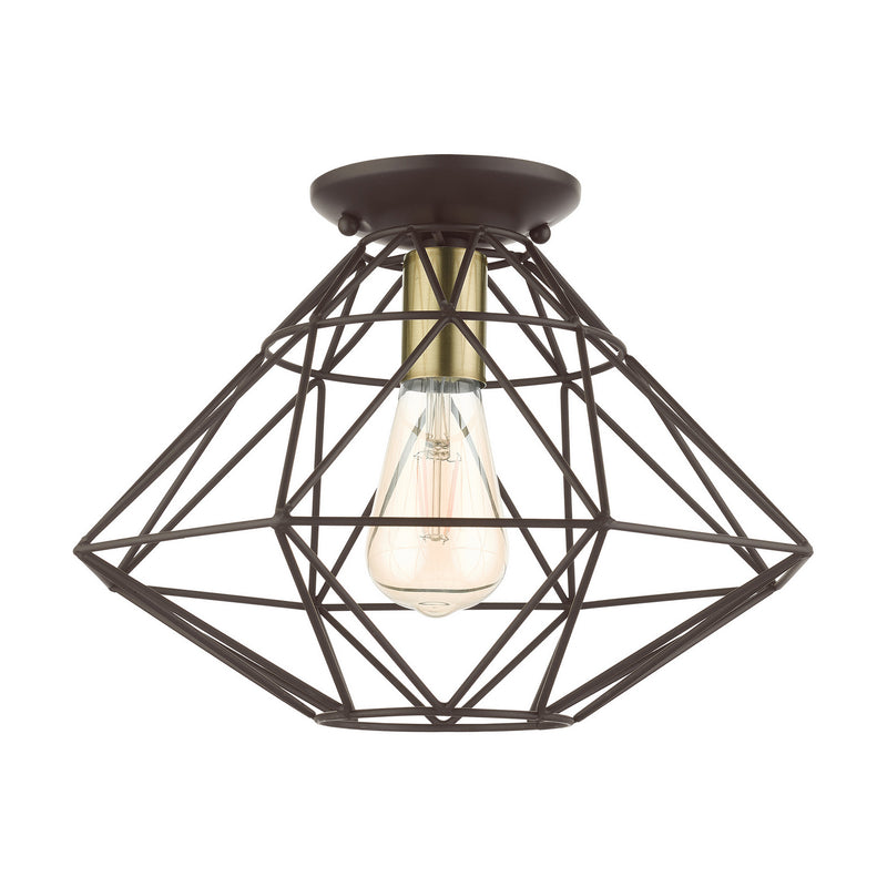 Livex Lighting 46248-07 One Light Flush Mount, Bronze w/ Antique Brass