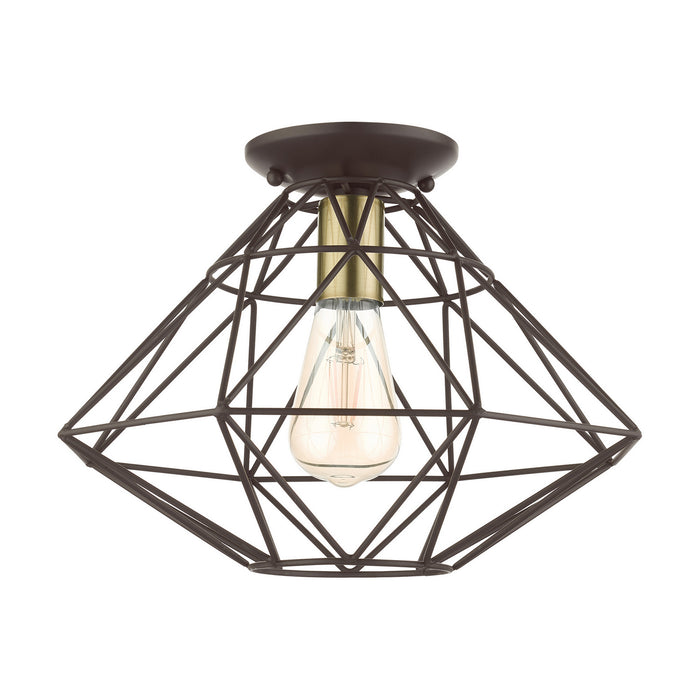 Livex Lighting 46248-07 One Light Flush Mount, Bronze w/ Antique Brass