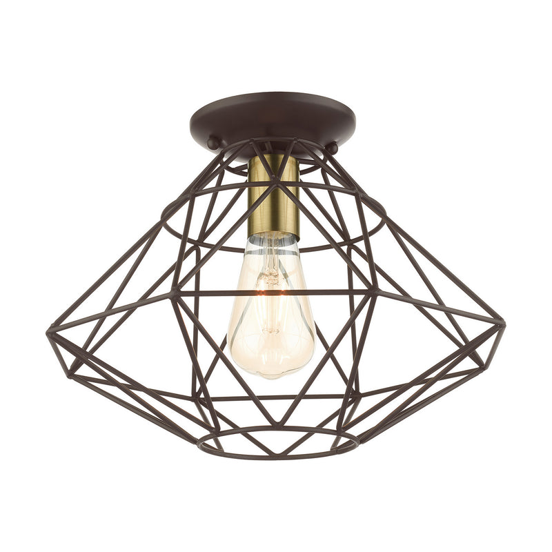 Livex Lighting 46248-07 One Light Flush Mount, Bronze w/ Antique Brass