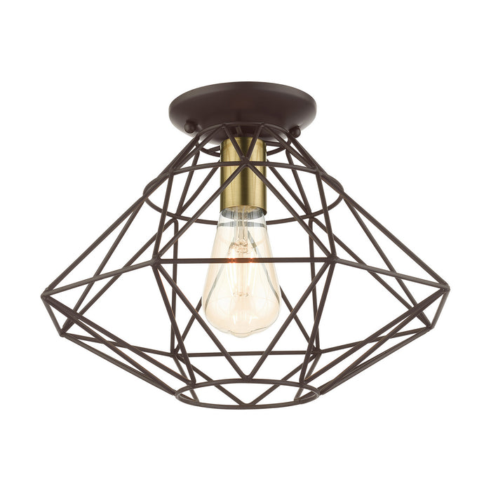 Livex Lighting 46248-07 One Light Flush Mount, Bronze w/ Antique Brass