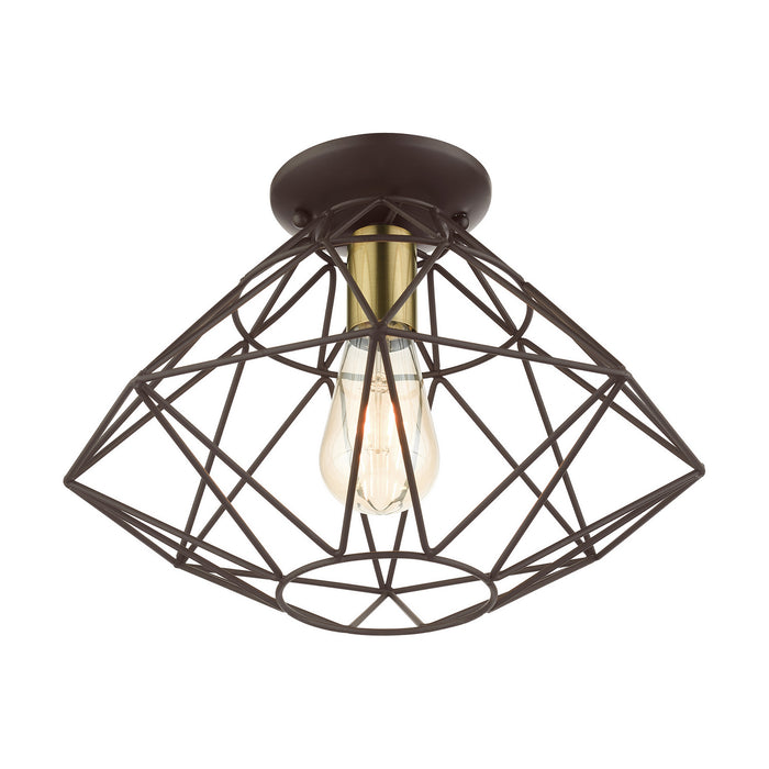 Livex Lighting 46248-07 One Light Flush Mount, Bronze w/ Antique Brass