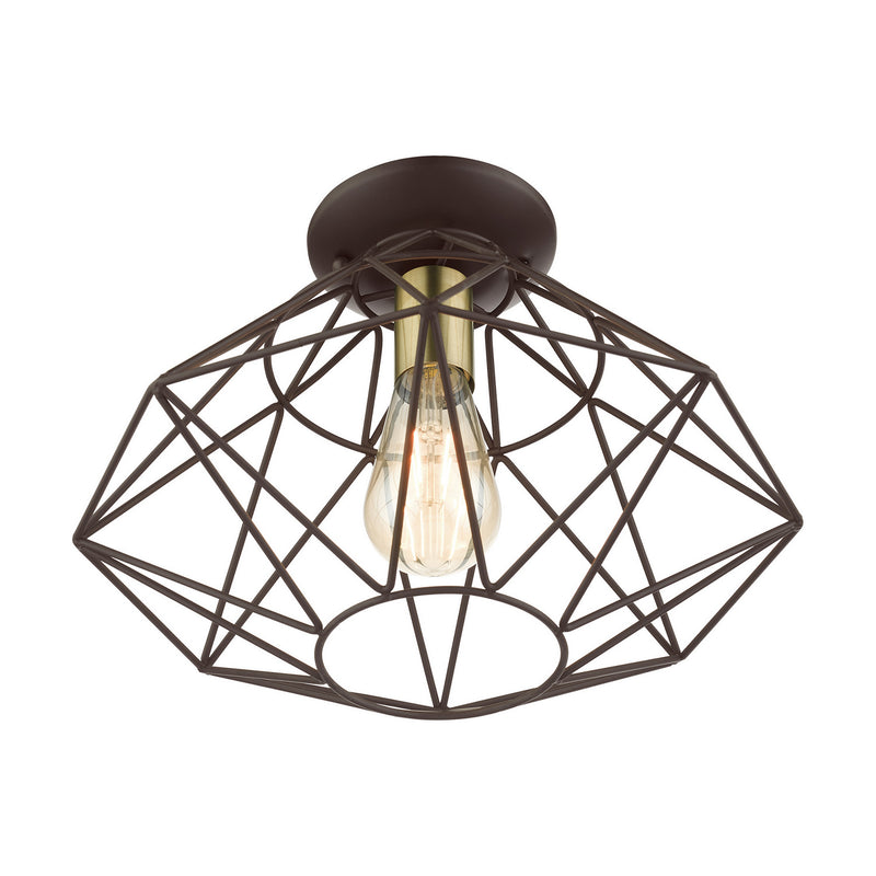 Livex Lighting 46248-07 One Light Flush Mount, Bronze w/ Antique Brass