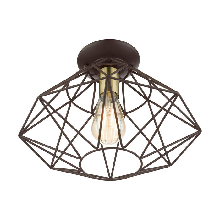 Livex Lighting 46248-07 One Light Flush Mount, Bronze w/ Antique Brass
