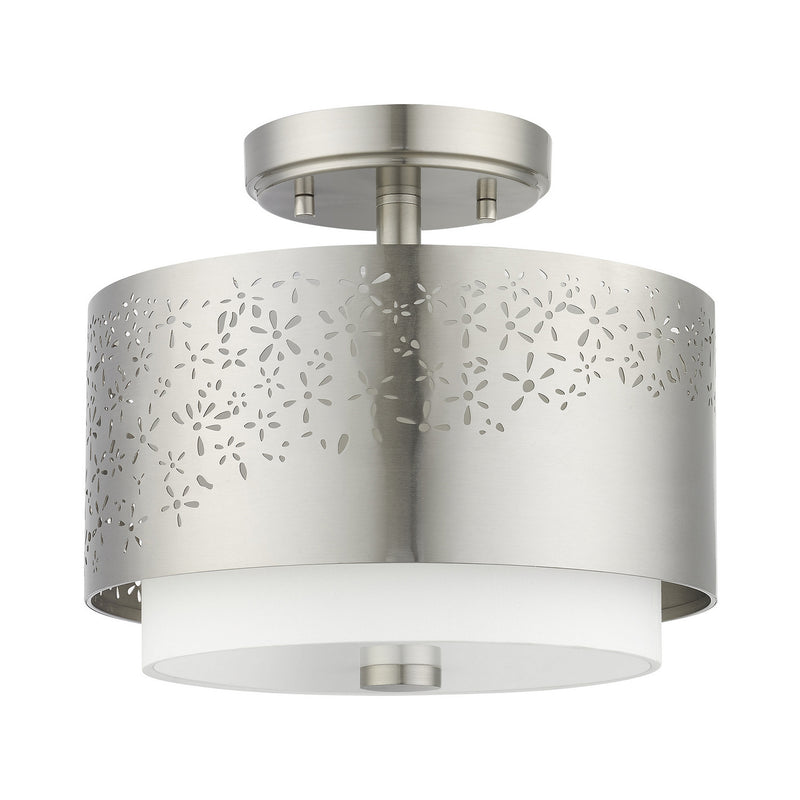 Livex Lighting 46267-91 Two Light Semi Flush Mount, Brushed Nickel