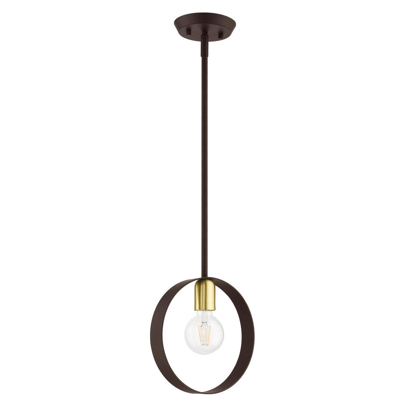 Livex Lighting 46411-07 One Light Pendant, Bronze w/ Satin Brasss