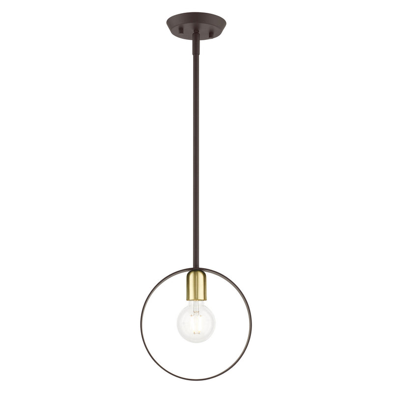 Livex Lighting 46411-07 One Light Pendant, Bronze w/ Satin Brasss