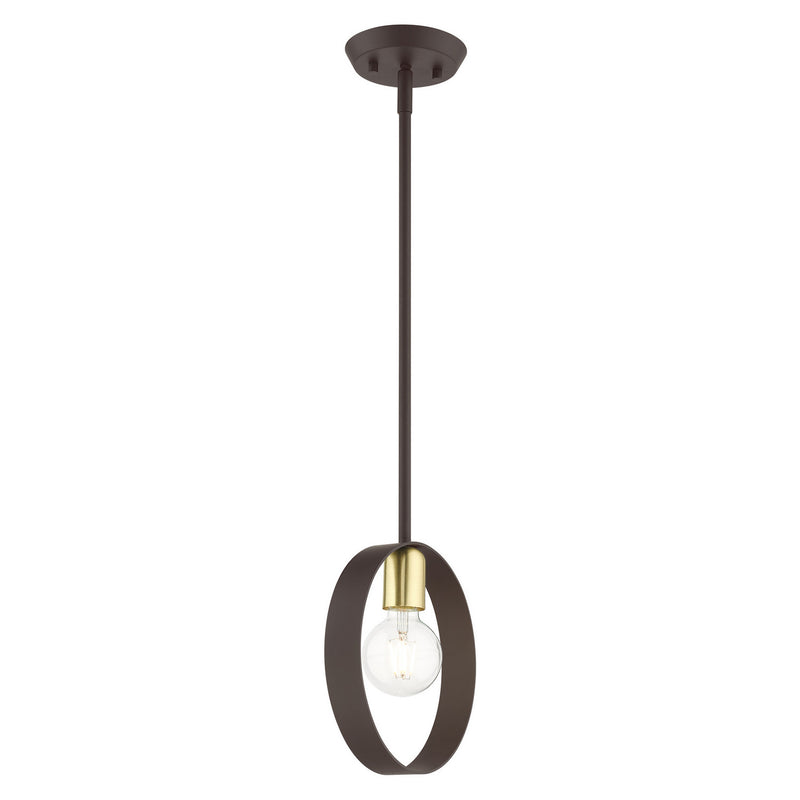 Livex Lighting 46411-07 One Light Pendant, Bronze w/ Satin Brasss