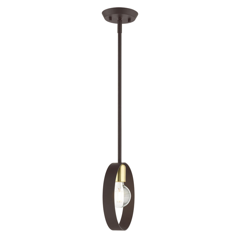 Livex Lighting 46411-07 One Light Pendant, Bronze w/ Satin Brasss