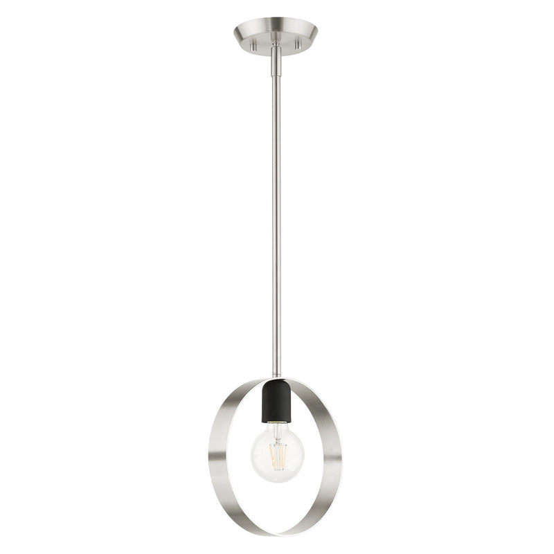 Livex Lighting 46411-91 One Light Pendant, Brushed Nickel w/ Blacks