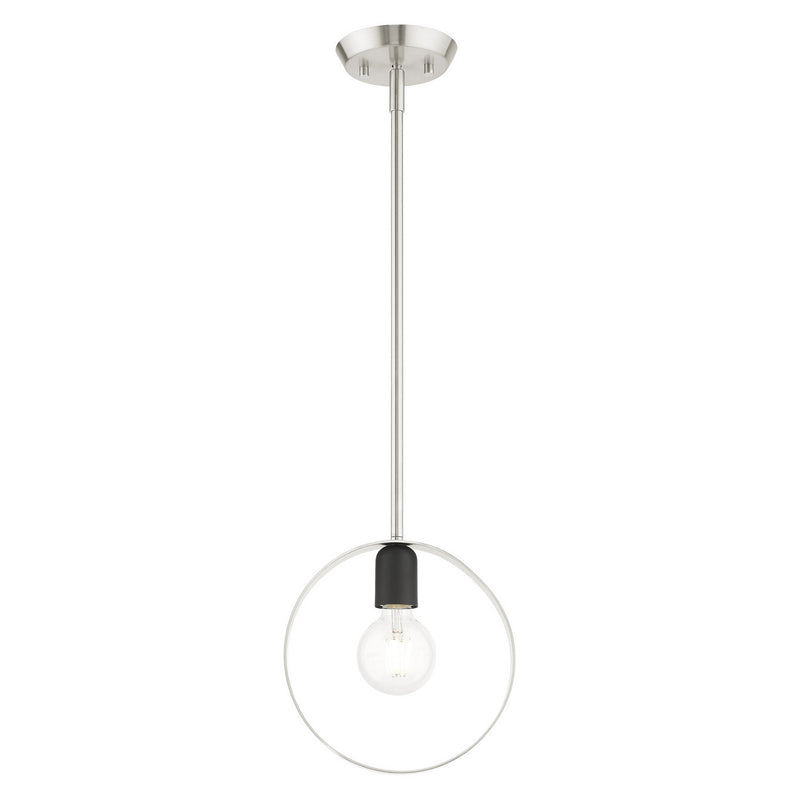 Livex Lighting 46411-91 One Light Pendant, Brushed Nickel w/ Blacks