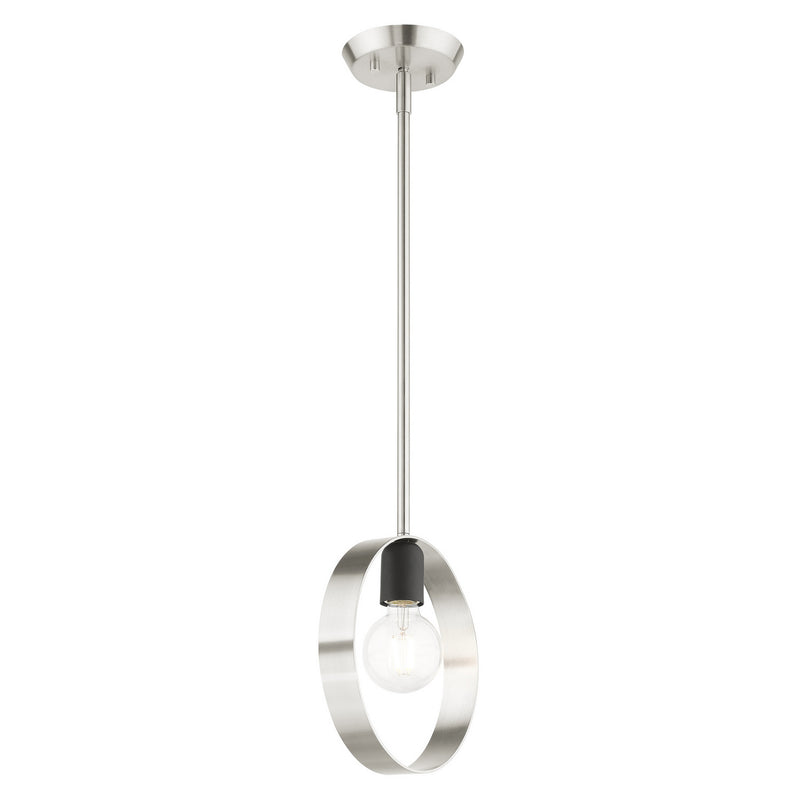 Livex Lighting 46411-91 One Light Pendant, Brushed Nickel w/ Blacks