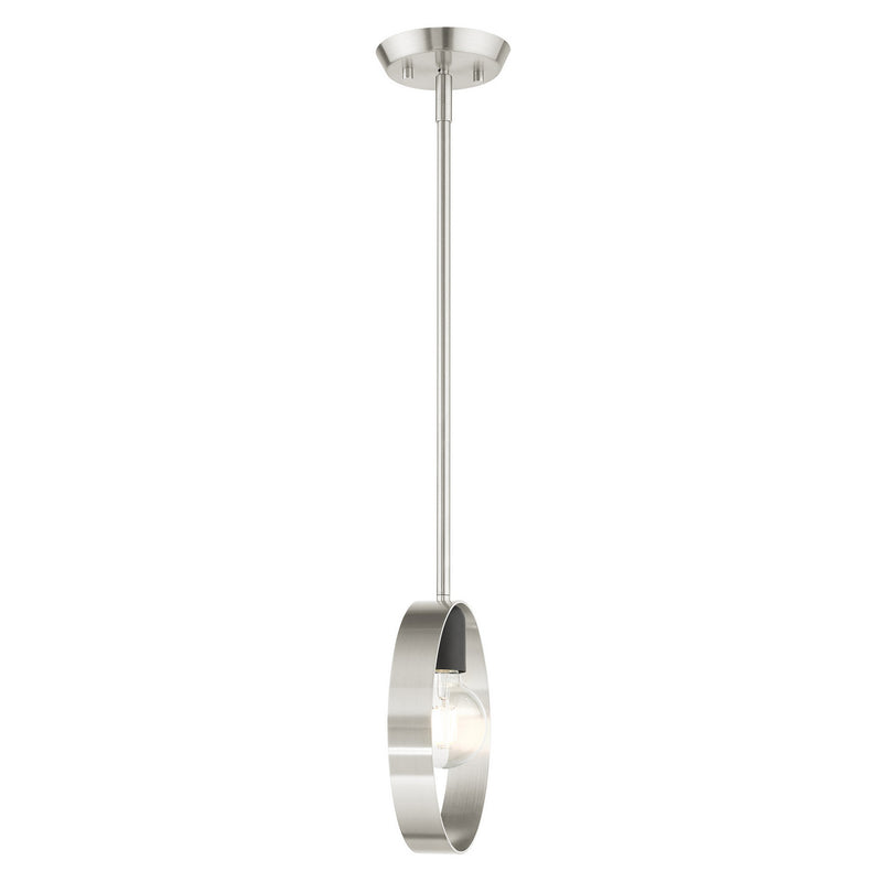 Livex Lighting 46411-91 One Light Pendant, Brushed Nickel w/ Blacks