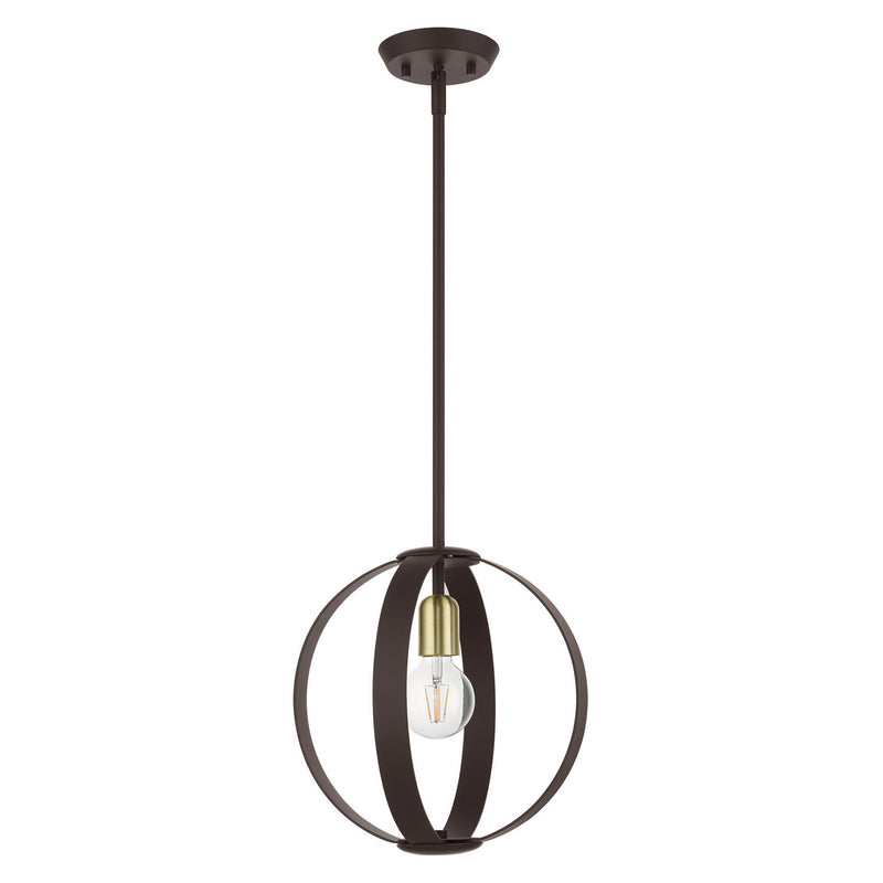 Livex Lighting 46413-07 One Light Pendant, Bronze w/ Satin Brasss