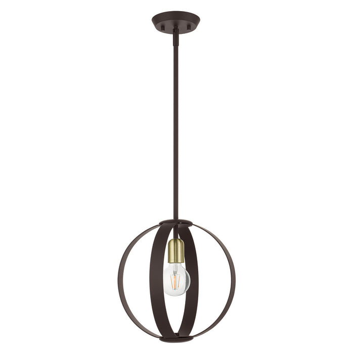 Livex Lighting 46413-07 One Light Pendant, Bronze w/ Satin Brasss