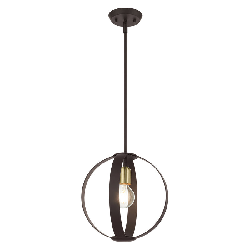 Livex Lighting 46413-07 One Light Pendant, Bronze w/ Satin Brasss