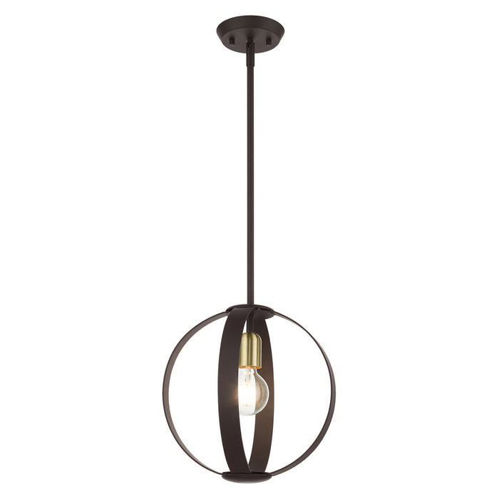 Livex Lighting 46413-07 One Light Pendant, Bronze w/ Satin Brasss