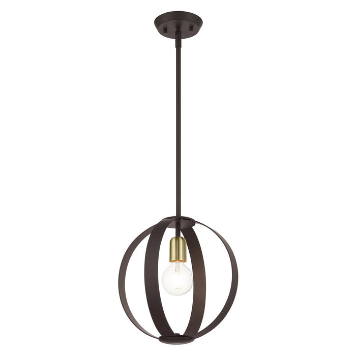 Livex Lighting 46413-07 One Light Pendant, Bronze w/ Satin Brasss