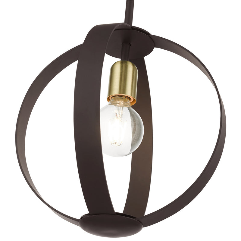 Livex Lighting 46413-07 One Light Pendant, Bronze w/ Satin Brasss