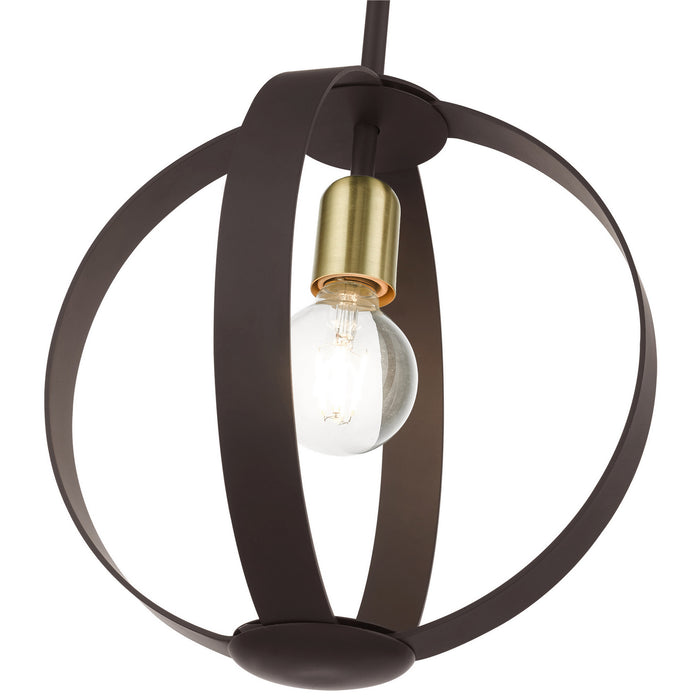 Livex Lighting 46413-07 One Light Pendant, Bronze w/ Satin Brasss