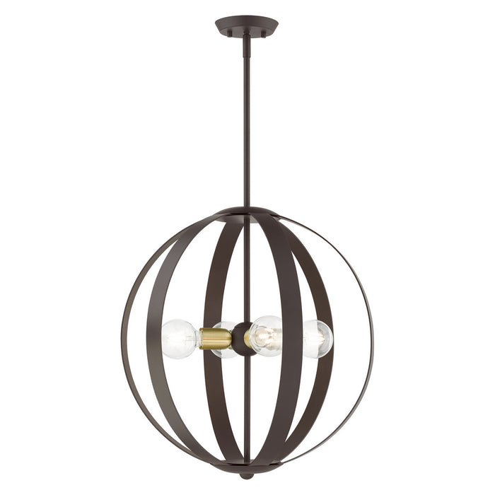 Livex Lighting 46415-07 Four Light Chandelier, Bronze w/ Satin Brasss