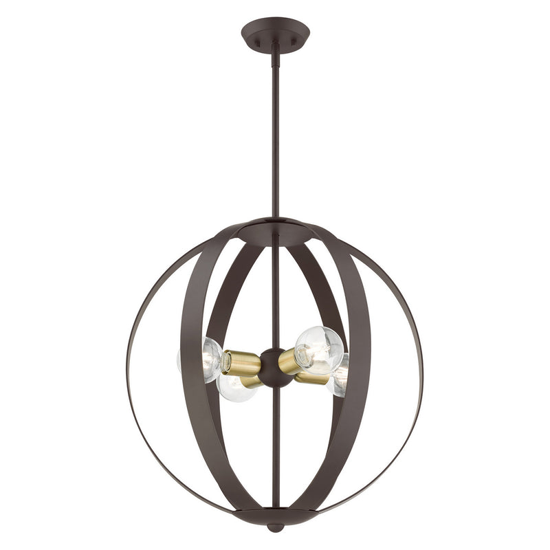 Livex Lighting 46415-07 Four Light Chandelier, Bronze w/ Satin Brasss