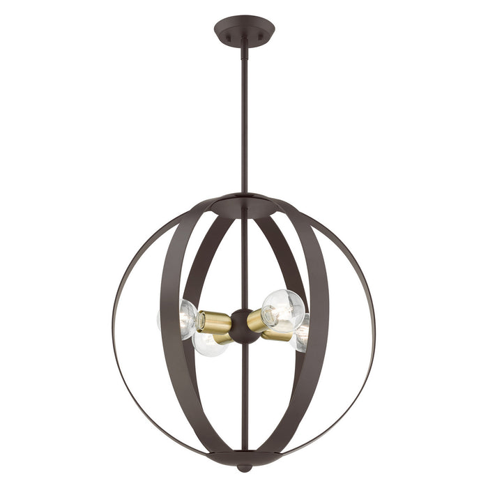 Livex Lighting 46415-07 Four Light Chandelier, Bronze w/ Satin Brasss