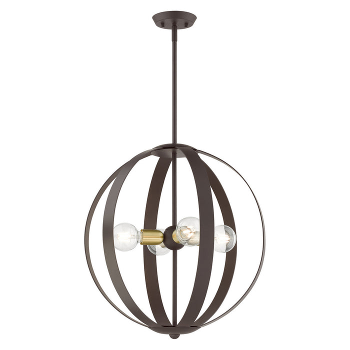 Livex Lighting 46415-07 Four Light Chandelier, Bronze w/ Satin Brasss