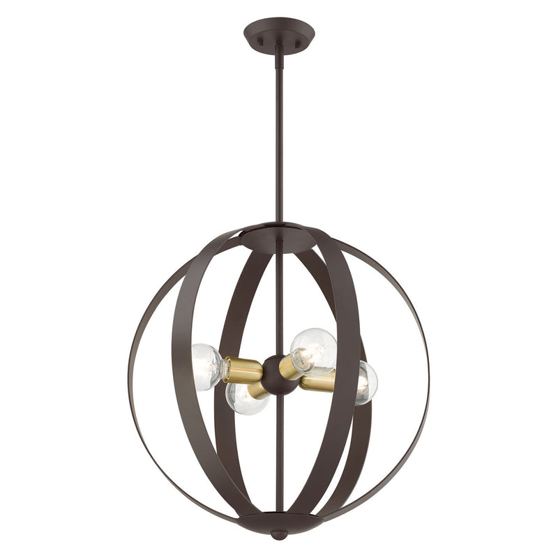 Livex Lighting 46415-07 Four Light Chandelier, Bronze w/ Satin Brasss