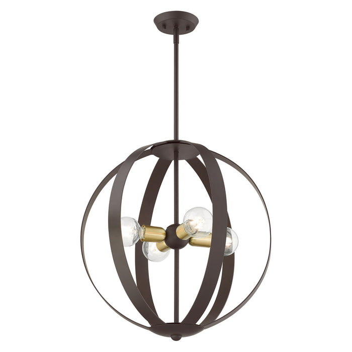 Livex Lighting 46415-07 Four Light Chandelier, Bronze w/ Satin Brasss