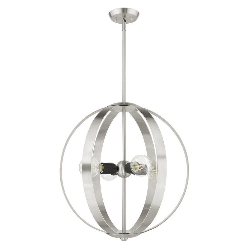 Livex Lighting 46415-91 Four Light Chandelier, Brushed Nickel w/ Blacks