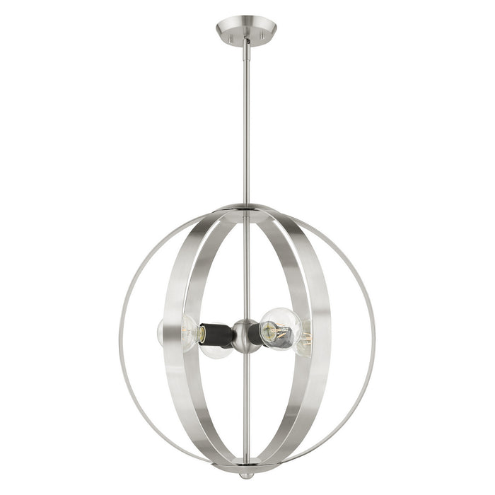 Livex Lighting 46415-91 Four Light Chandelier, Brushed Nickel w/ Blacks