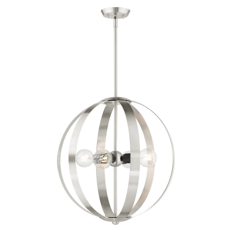 Livex Lighting 46415-91 Four Light Chandelier, Brushed Nickel w/ Blacks