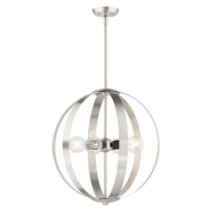 Livex Lighting 46415-91 Four Light Chandelier, Brushed Nickel w/ Blacks