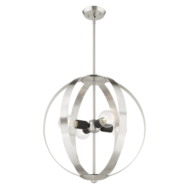 Livex Lighting 46415-91 Four Light Chandelier, Brushed Nickel w/ Blacks
