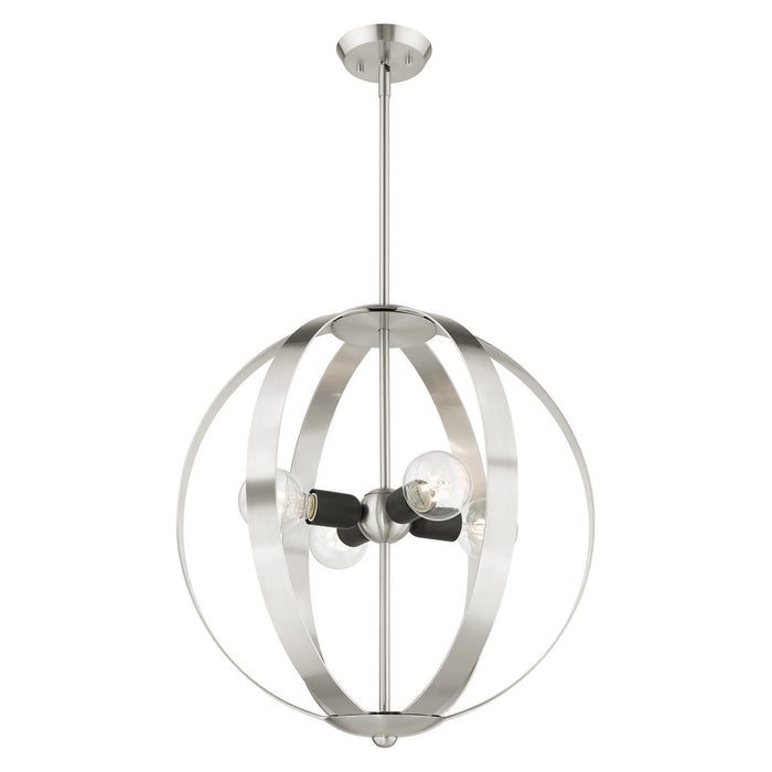 Livex Lighting 46415-91 Four Light Chandelier, Brushed Nickel w/ Blacks