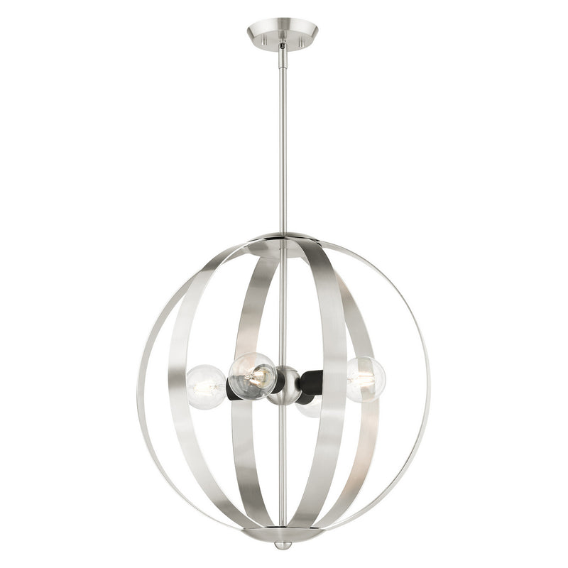 Livex Lighting 46415-91 Four Light Chandelier, Brushed Nickel w/ Blacks