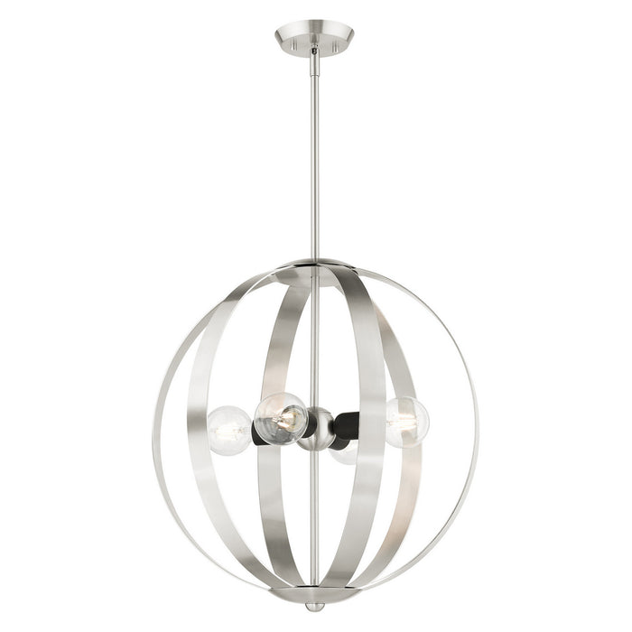 Livex Lighting 46415-91 Four Light Chandelier, Brushed Nickel w/ Blacks