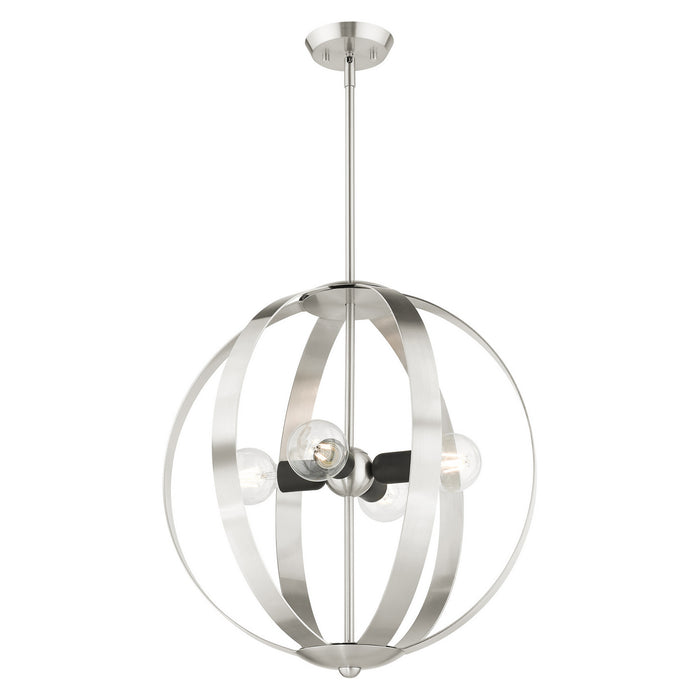 Livex Lighting 46415-91 Four Light Chandelier, Brushed Nickel w/ Blacks