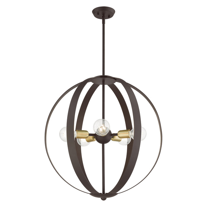 Livex Lighting 46416-07 Five Light Chandelier, Bronze w/ Satin Brasss