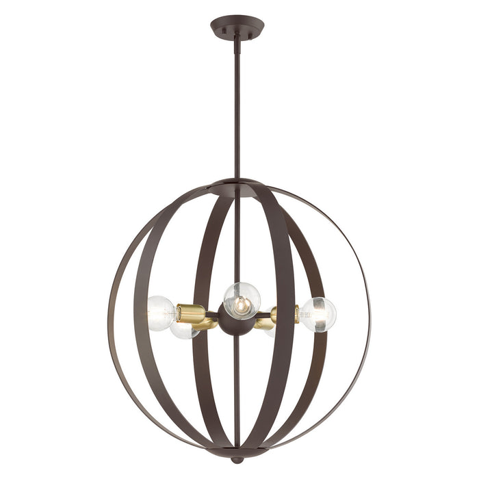 Livex Lighting 46416-07 Five Light Chandelier, Bronze w/ Satin Brasss