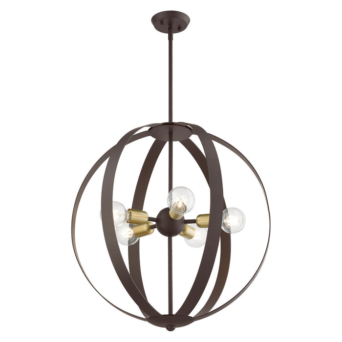 Livex Lighting 46416-07 Five Light Chandelier, Bronze w/ Satin Brasss