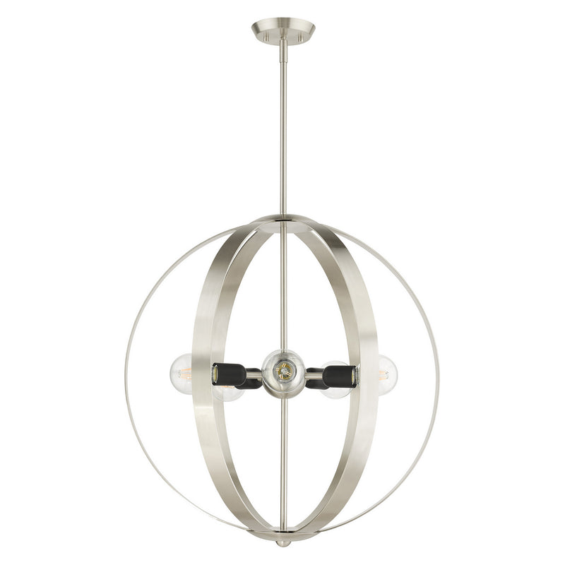 Livex Lighting 46416-91 Five Light Chandelier, Brushed Nickel w/ Blacks