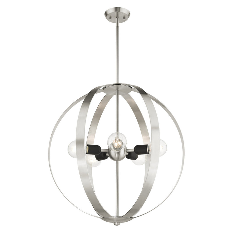 Livex Lighting 46416-91 Five Light Chandelier, Brushed Nickel w/ Blacks