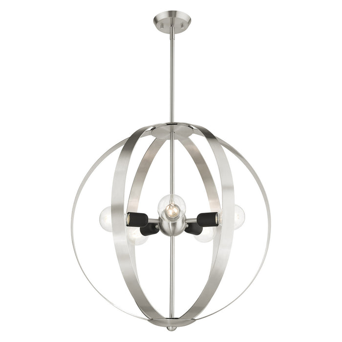 Livex Lighting 46416-91 Five Light Chandelier, Brushed Nickel w/ Blacks