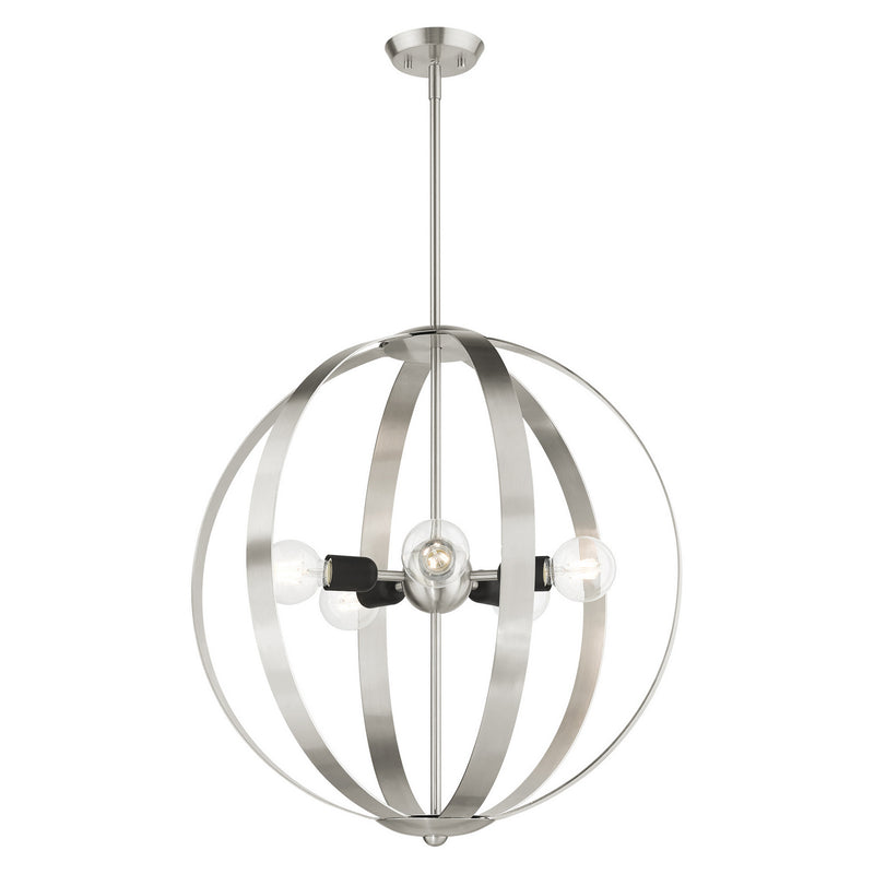 Livex Lighting 46416-91 Five Light Chandelier, Brushed Nickel w/ Blacks
