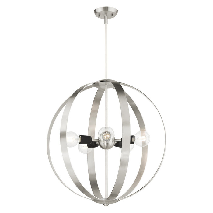 Livex Lighting 46416-91 Five Light Chandelier, Brushed Nickel w/ Blacks