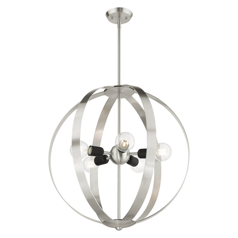 Livex Lighting 46416-91 Five Light Chandelier, Brushed Nickel w/ Blacks