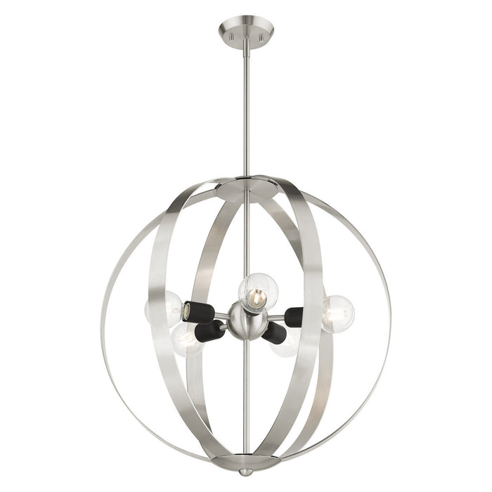 Livex Lighting 46416-91 Five Light Chandelier, Brushed Nickel w/ Blacks